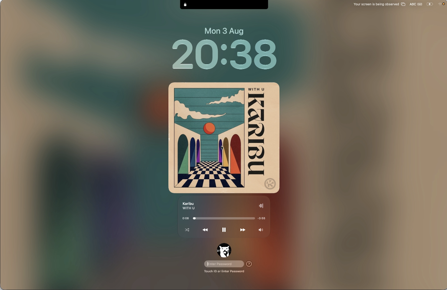 Notchly lock screen with large album artwork, track information, and music controls